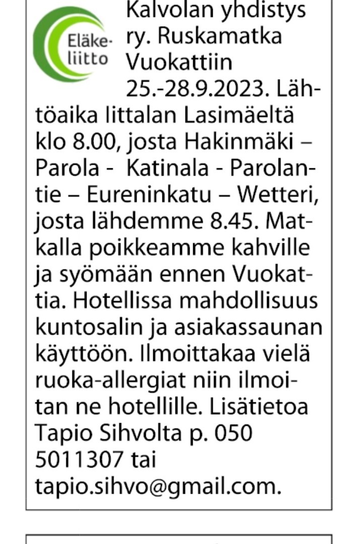 Ruskaretki Vuokattiin | Eläkeliitto
